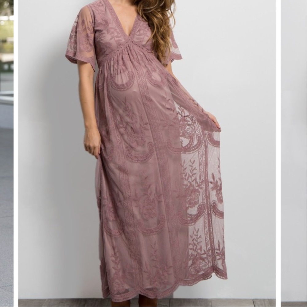 Pink Blush Lace Maternity Maxi Dress